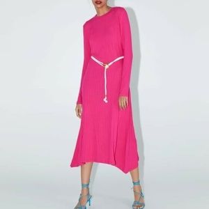 Zara Pink Long Belted Dress Size M